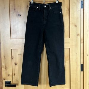 Madewell slim wide leg cropped length black jeans.